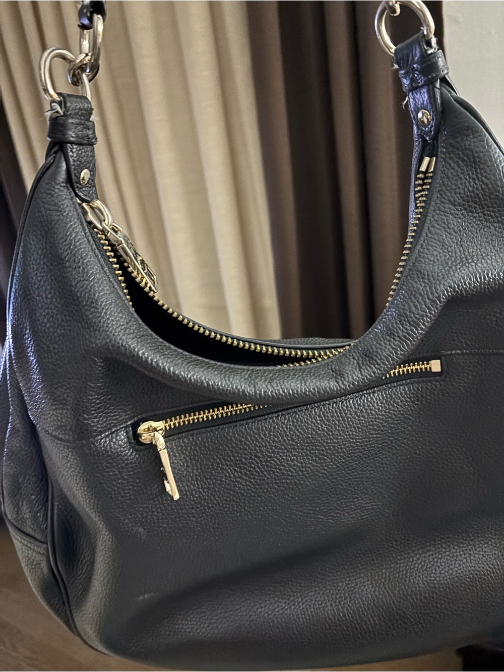 Coach Black Pebbled Leather Shoulder Bag with Gold Hardware